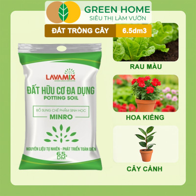 Đất Trồng Cây GreenHome, Lavamix, Bao 6.5dm3 (3kg), Đầy Đủ Dinh Dưỡng, Chuyên Trồng Rau, Hoa, Kiểng