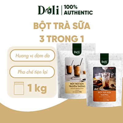 Combo 2 Túi Bột trà sữa vị nướng + truyền thống 3in1 Déli - 1kg pha chế trà sữa tiện lợi, nhanh chóng