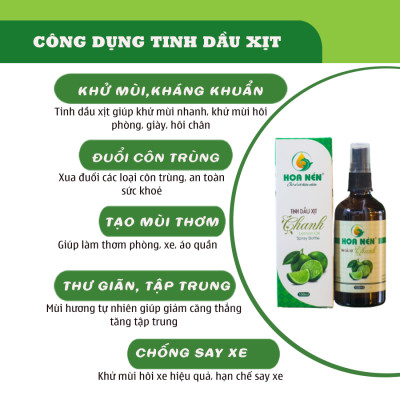 Chai xịt Tinh dầu Chanh Hoa Nén 100ml - Khử mùi, kháng khuẩn, thư giãn