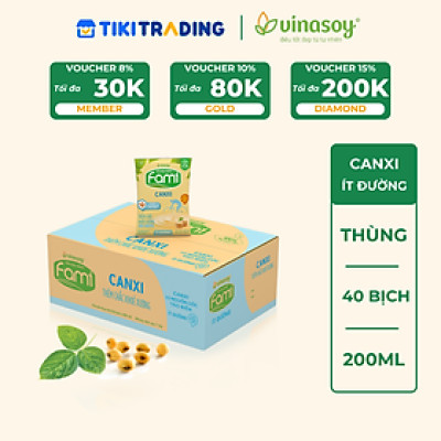 Thùng Sữa đậu nành Vinasoy Fami Canxi ít đường (200ml x 40 bịch)