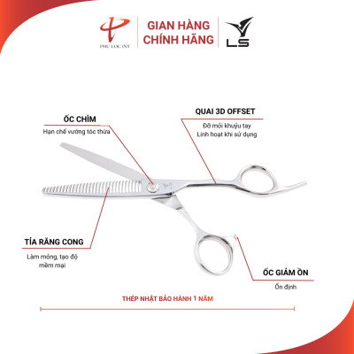Kéo tỉa tóc VLS JT3230 quai offset vênh đỡ ngón cố định - Hàng chính hãng