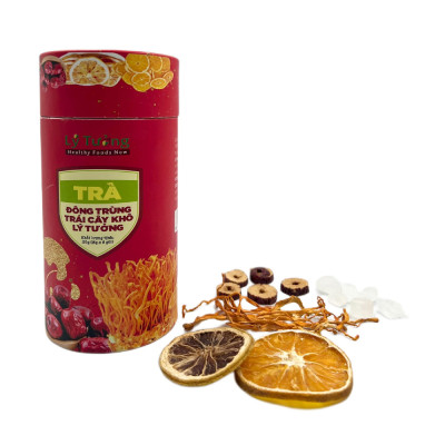 Trà Đông Trùng Trái Cây Khô Lý Tưởng 120g, Lọ Trà Cứng Gồm 8 Gói Nhỏ, Sản Phẩm Đạt Chứng Nhận OCOP 3 Sao Của Thành Phố Hà Nội
