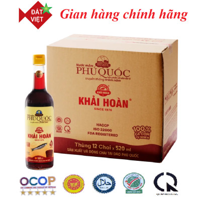 Nước mắm Khải Hoàn Phú Quốc 40-43 độ đạm 520ml thùng 12 chai thủy tinh