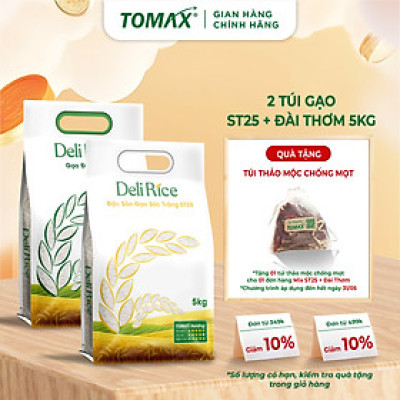 Combo mix 2 túi 5kg gạo ST25 và Đài Thơm TOMAX - tơi xốp, dẻo thơm, thượng hạng